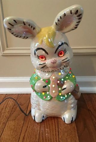 Vintage 1970s Ceramic Light Up Easter Bunny Rabbit Table Lamp Decoration