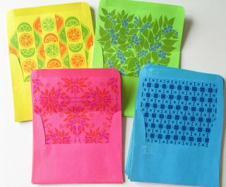 16 Vintage Decorated Stationery Envelopes Bright Pink Yellow Green Blue