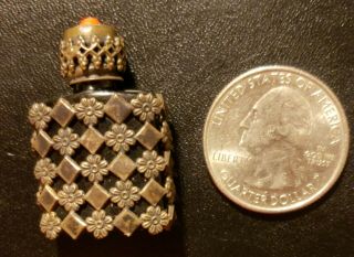 Vintage Made in France micro mini perfume bottle ornate silver 2
