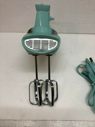 Vintage General Electric GE Turquoise Hand Held Mixer Great 4