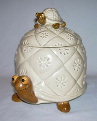 Otagiri (omc) Vintage Hand Crafted/painted Tan " Turtle & Hatchling " Cookie Jar