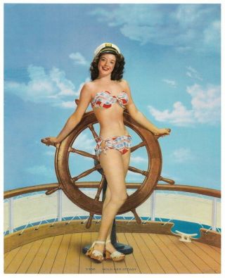 Vintage 1949 " Hold Her Steady " Sexy Bikini Sailor Girl Pin - Up Photo - Litho Print