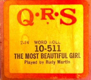 Qrs Charlie Rich The Most Girl Rudy Martin 10 - 511 Player Piano Roll
