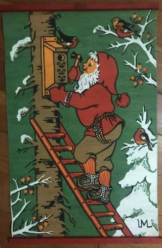 Vintage Burlap Christmas Wall Hanging Swedish Elf Gnome Sweden Nisse Tomte Birds