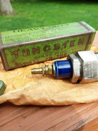 Vintage Large TUNGSTEN Heavy Duty Blue Sparkplug Spark Plug with Tin 2