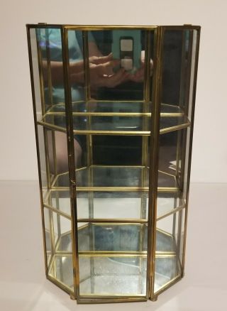Vintage Solid Brass Trim Curio Cabinet Glass 12 "