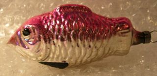 Reserved For Linda  Christmas Ornament Fish Pink Old 3.  5 "