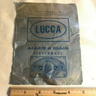 Antique Blue Lucca Cincinnati Oh Chewing Tobacco Tin Foil Wrapper Allen & Ellis