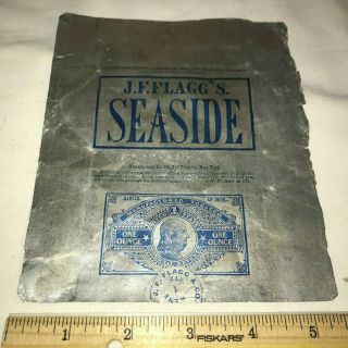ANTIQUE BLUE JF FLAGG SEASIDE CHEWING TOBACCO TIN FOIL WRAPPER 1ST DIST YORK 2