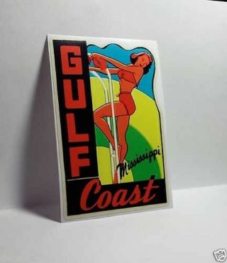Gulf Coast Mississippi Vintage Style Travel Decal / Vinyl Sticker,  Luggage Label