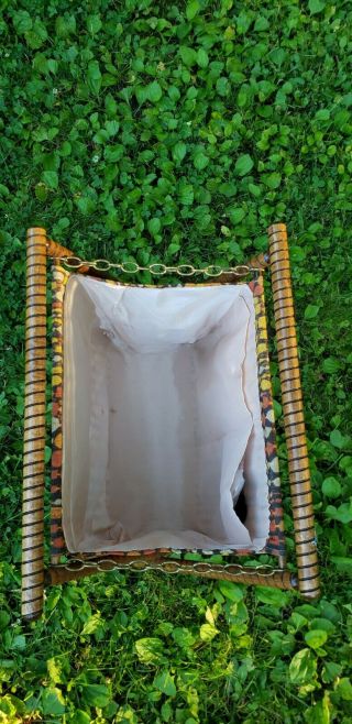 Vintage Antique Yarn Knitting Basket Bag Folding Sewing Caddy Brown Yellow Orang 4
