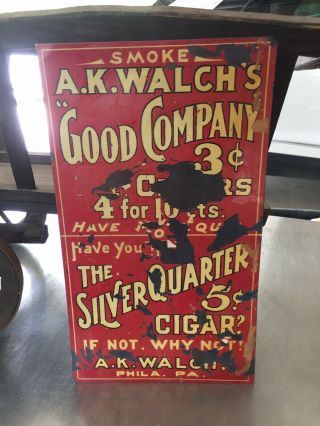 Vintage A.  K.  Walchs 5 Cent Cigar Tin Sign