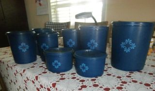 16 Pc.  Tupperware Servalier Nesting Canister Set Dark Cobalt Blue W/lids Vintage