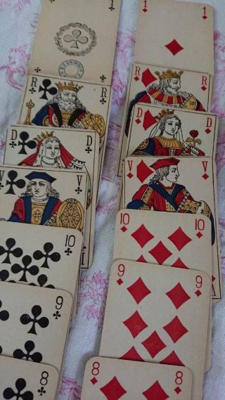 SET ANTIQUE FRENCH PLAYING CARDS B.  P.  GRIMAUD & WRAPPER 19thC 2