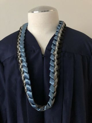 Antique Blue,  Silver And Black Woven Silk Ribbon Lei,  Graduation Lei