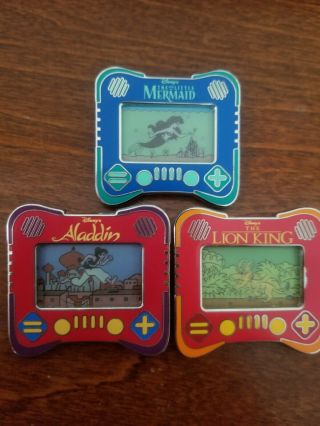 3 Disney I Heart Gaming Pins.  Little Mermaid Lion King Aladdin Limited Edition 3