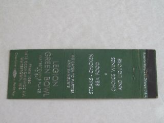 T146 Vintage Matchbook Cover Legion Green Bowl Watertown Wi Wisconsin