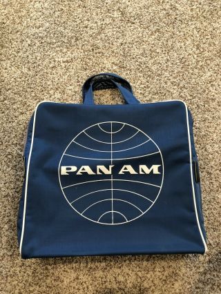 Pan Am Carry - On Bag Blue Travel Tote Handles Airline Luggage Vintage 1960 