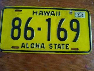 Hawaii State Aloha 1972 License Plate Number 86 169