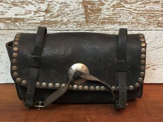 Vintage Leather Motorcycle Handlebar Tool Bag W/ Large Eagle Design - Hd Indian
