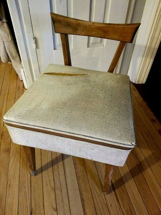 Vintage 1950s Mid Century Wood Sewing Chair W/storage Small Seat Stool Retro Mcm