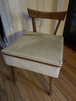 Vintage 1950s Mid Century Wood Sewing Chair w/Storage Small Seat Stool Retro MCM 2