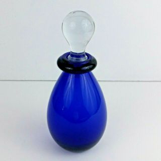 Vintage Cobalt Blue Glass Perfume Bottle Decanter With Clear Stopper
