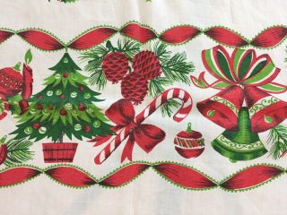 Vtg Christmas Tablecloth 49” X 66” Red Green Candy Canes Wreath Tree Bells Mc