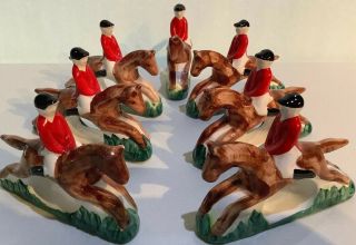 7 Knobler Steeplechase Napkin Rings Holders Equestrian Horse Riders Vintage.  2