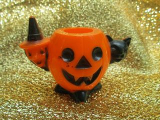 Vtg Rosen Rosbro Plastic Halloween Jack - O - Lantern Pumpkin Candy Container Cat