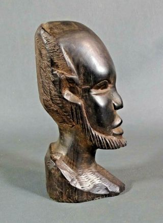 Old Ebony Wood Carving African Man Bust Bald Head Tribal Statue Figure Sculpture