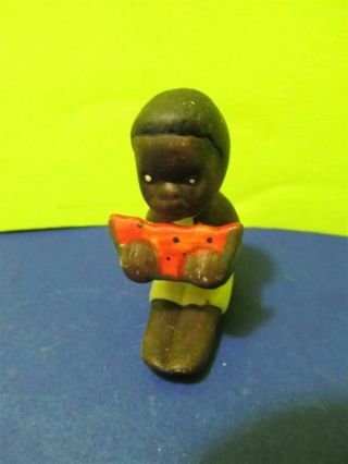 Vintage Ceramic Black Americana Boy African Native Figurine Sculpture Watermelon