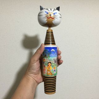 29.  5cm Very Rare Cat Kokeshi Studio Shuzsaya Japan No.  13