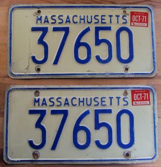Massachusetts 1971 License Plate Pair - Quality 37650