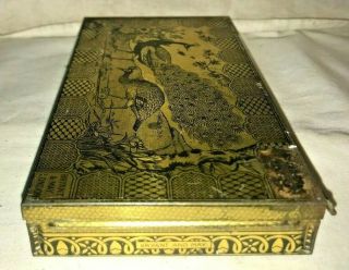 ANTIQUE BRYANT MAY ROYAL WAX VESTA PEACOCK MATCH TIN LITHO CAN VINTAGE TOBACCO 4