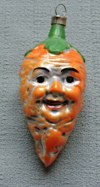 Antique German Glass Christmas Ornament - Carrot Face - 1940s