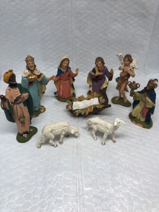 Vintage 9 Piece Nativity Set Christmas Depose Made In Italy Missing Baby Jesus