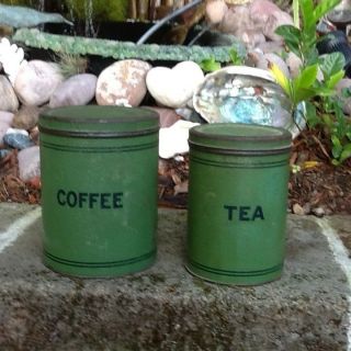 Vintage Tin Green Coffee & Tea Canisters
