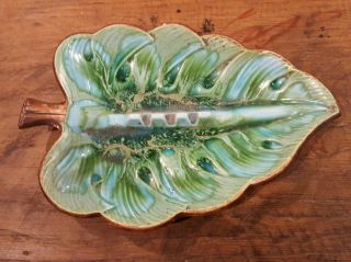 1963 Vintage Treasure Craft Ashtray Blue/green Leaf