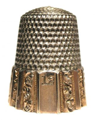 Antique Near Waite Thresher/percival Ss Thimble W/gold Fluted Band Size 12