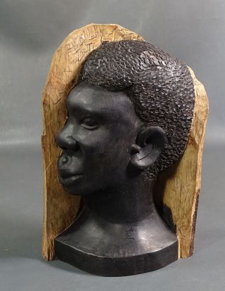 Old Tribal Africa African Man Bust Head Ebony Wood Carving Figurine Sculpture