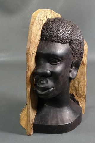 Old Tribal Africa African Man Bust Head Ebony Wood Carving Figurine Sculpture 2