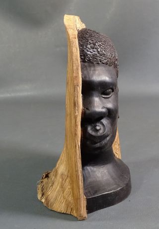 Old Tribal Africa African Man Bust Head Ebony Wood Carving Figurine Sculpture 3