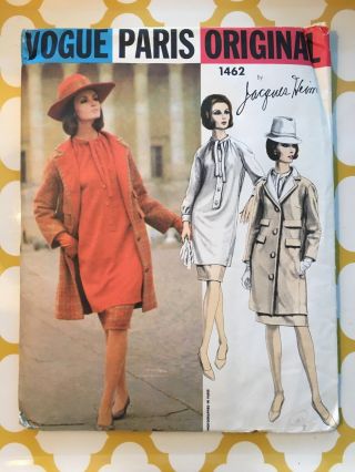 1960 Vogue Paris Sewing Pattern 1462 Jacques Heim Misses Dress & Coat Size 14
