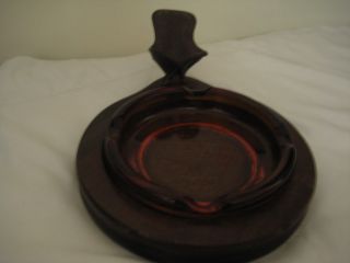 Decatur Industries Vintage Leather Pipe Holder With Wooden Ashtray Holder