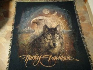 Harley Davidson Throw Blanket Motorcycle Tapestry Decor Wolf Eagle