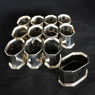 Set Of 12 Vintage Silver Plated Octagonal Napkin Rings
