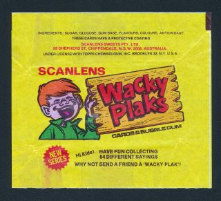 Wacky Plaks 1982 Scanlens Card Wrapper