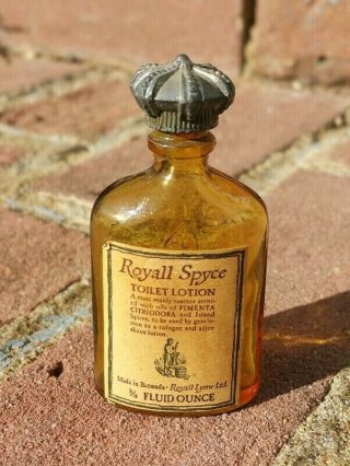 Vintage Royall Spyce Aftershave Cologne Amber Glass Bottle Pewter Top