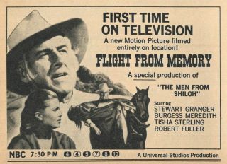 1971 Tv Movie Ad Robert Fuller & Tisha Sterling In Flight From Memory